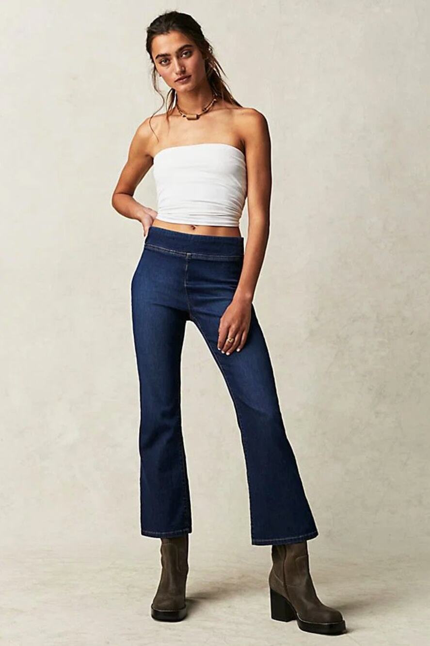 FREE PEOPLE In My Feelings Cropped Slim Flare Jeans Dark Sz XS NWT {3W44}